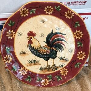Hand Painted Rooster And Sunflower Ceramic 11” Dinner Plate